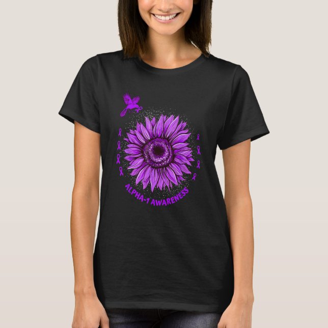 Alpha 1 Awareness Ribbon Purple Sunflower Bird Hop T Shirt (Framsida)