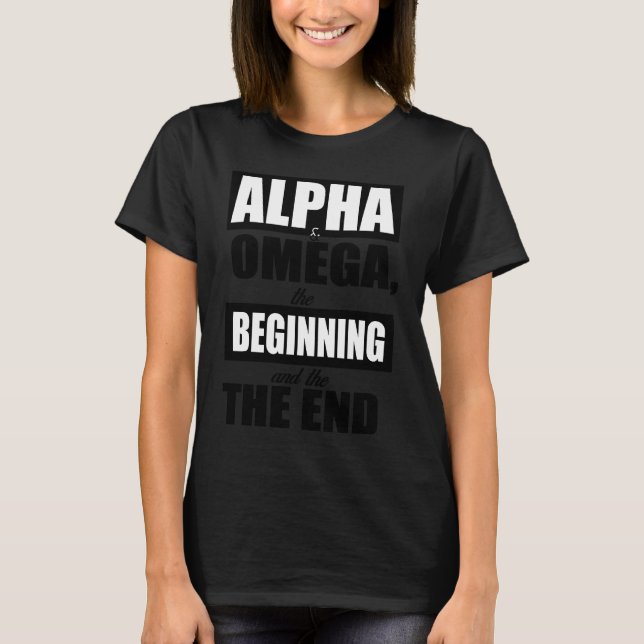 Alpha and Omega Christian Scripture Bible Verse T Shirt (Framsida)