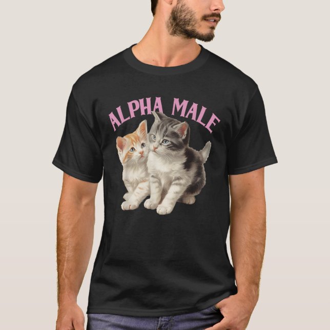 Alpha Cat Male Funny Kitten Ironic Konstig Y2K Hum T Shirt (Framsida)