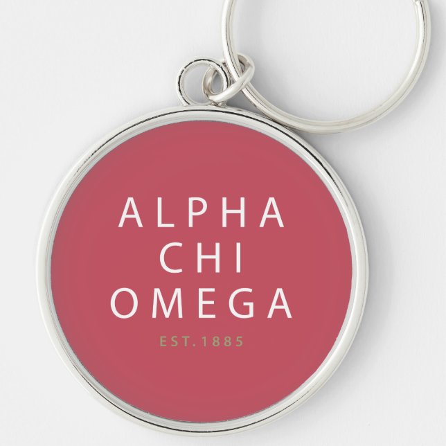 Alpha Chi Omega| Est.1885 Rund Silverfärgad Nyckelring (Framsidan)