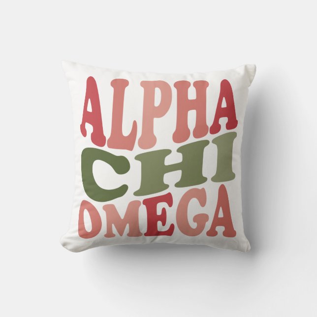 Alpha Chi Omega Groovy Retro Staplade Grafik Kudde (Framsida)