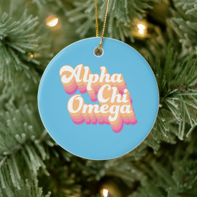 Alpha Chi Omega | Groovy-skript Julgransprydnad Keramik (Träd)