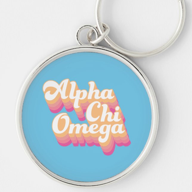 Alpha Chi Omega | Groovy-skript Rund Silverfärgad Nyckelring (Framsidan)