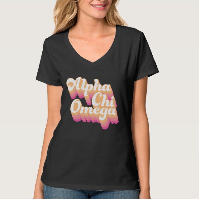 Alpha Chi Omega| Groovy-skript T Shirt (Framsida)