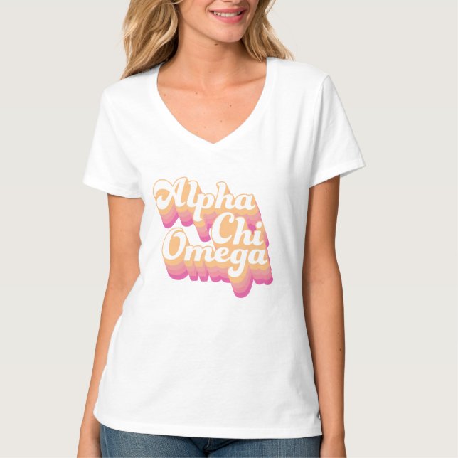 Alpha Chi Omega| Groovy-skript T Shirt (Framsida)