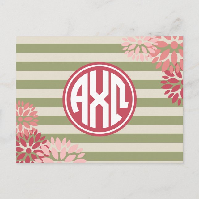 Alpha Chi Omega | Monogram Rand Mönster Vykort (Framsida)