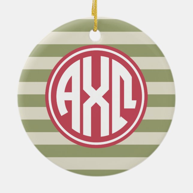 Alpha Chi Omega | Monogram Remsa Mönster Julgransprydnad Keramik (Baksidan)
