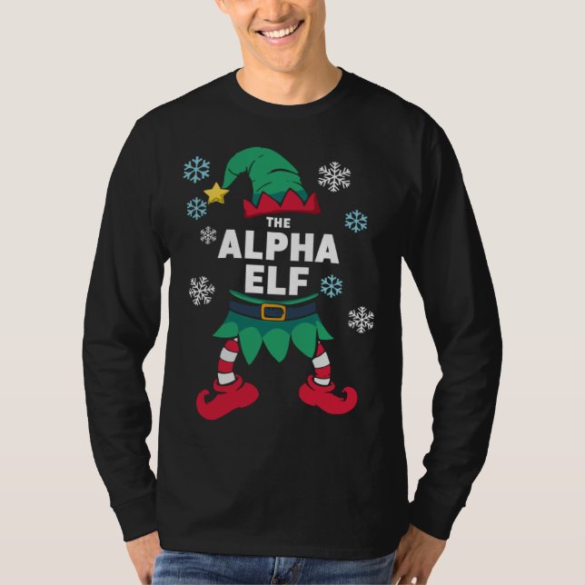Alpha Elf Family Christmas Party Pyjamas T Shirt (Framsida)