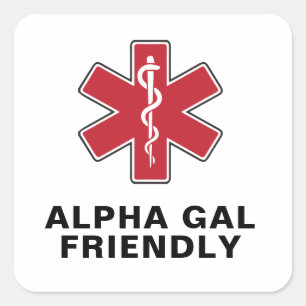 Alpha Gal Vänlig Med Medicinsk Varningsymbol Fyrkantigt Klistermärke