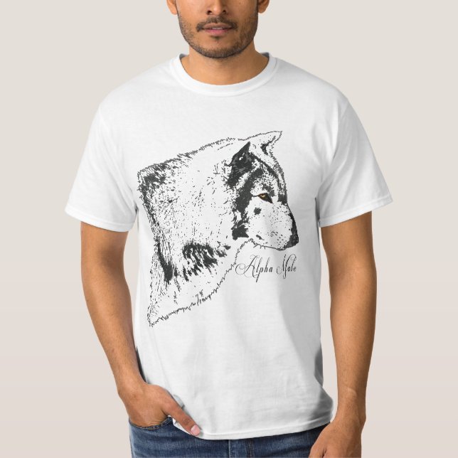 Alpha Grått Varg Wildlife Illustration Tee Shirt (Framsida)