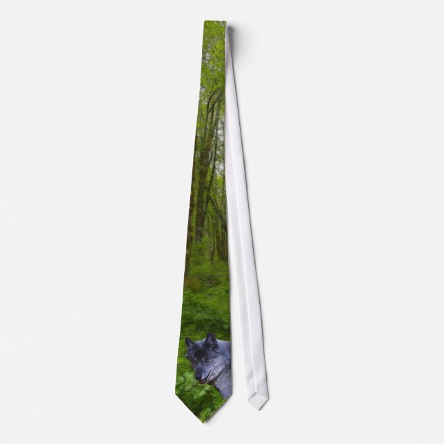 Alpha Male Grått Varg & Forest Wildlife Necktie Slips (Framsida)