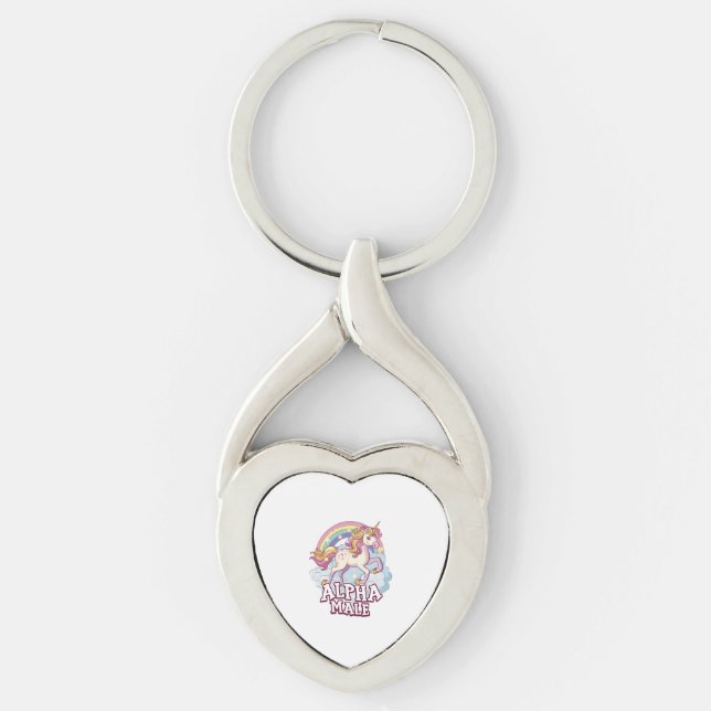 Alpha Male Unicorn Twisted Heart Silverfärgad Nyckelring (Framsidan)