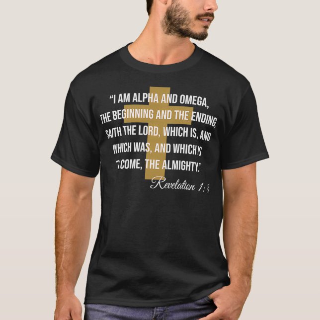 Alpha Omega Revelation 18 Bible Verse Christian Cr T Shirt (Framsida)
