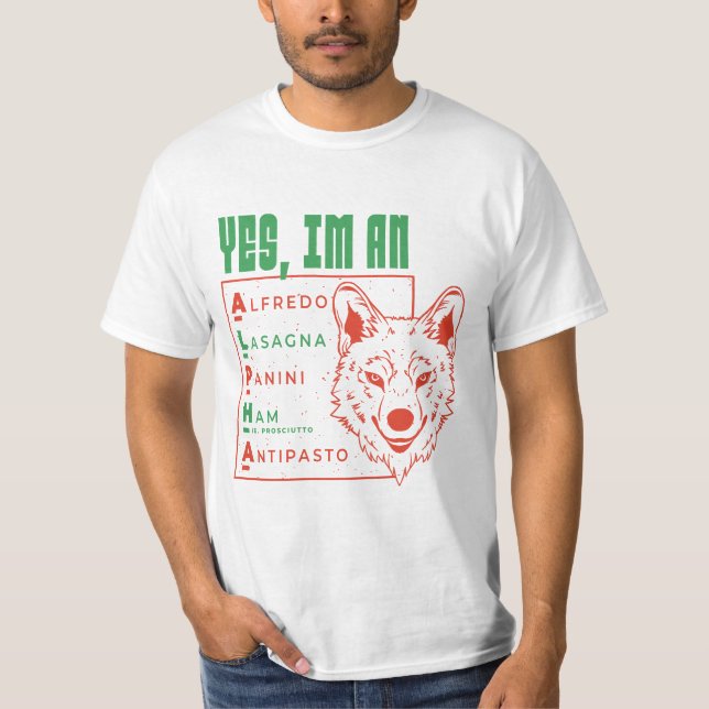 ALPHA VARG ITALIENSK LIVSMEDEL JA JAG ÄR ALPHA T SHIRT (Framsida)