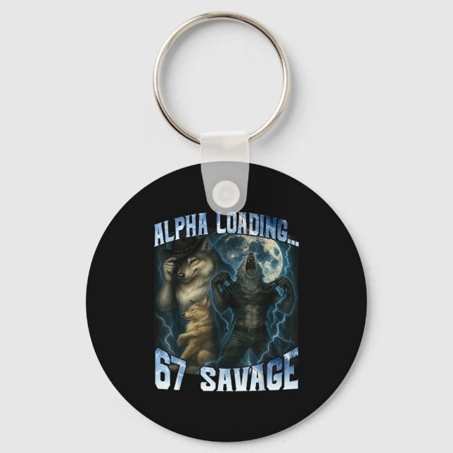 Alpha Wolf laddar 67 procent vilda roliga vargar  Nyckelring (Framsida)