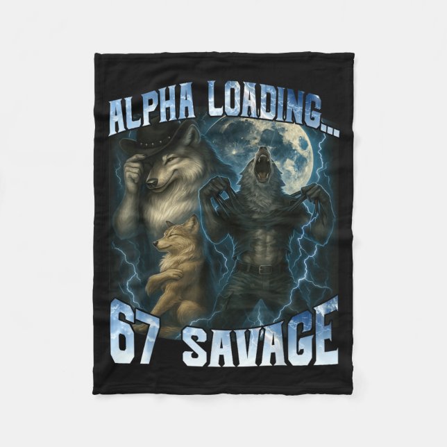 Alpha Wolf Loading 67 Percent Savage Funny Wolves  Fleecefilt (Framsidan)