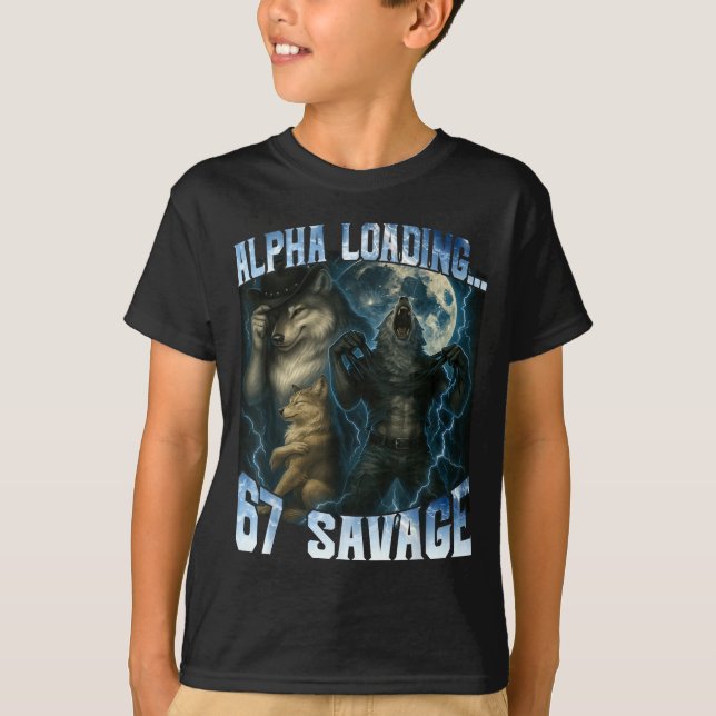 Alpha Wolf Loading 67 Percent Savage Funny Wolves  T Shirt (Framsida)