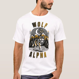 Alpha Wolf Mountain Night Design T Shirt