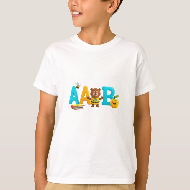 Alphabet A and B T-Shirt for Kids – Cute Bear, Bee (Framsida)