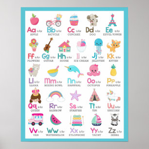 Alphabet A till Z Kids Baby Nursery på Blue Poster