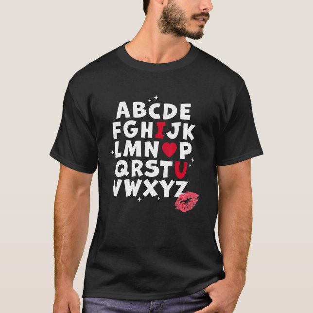 Alphabet ABC I Kärlek Du Heart U Valentines day Te T Shirt (Framsida)