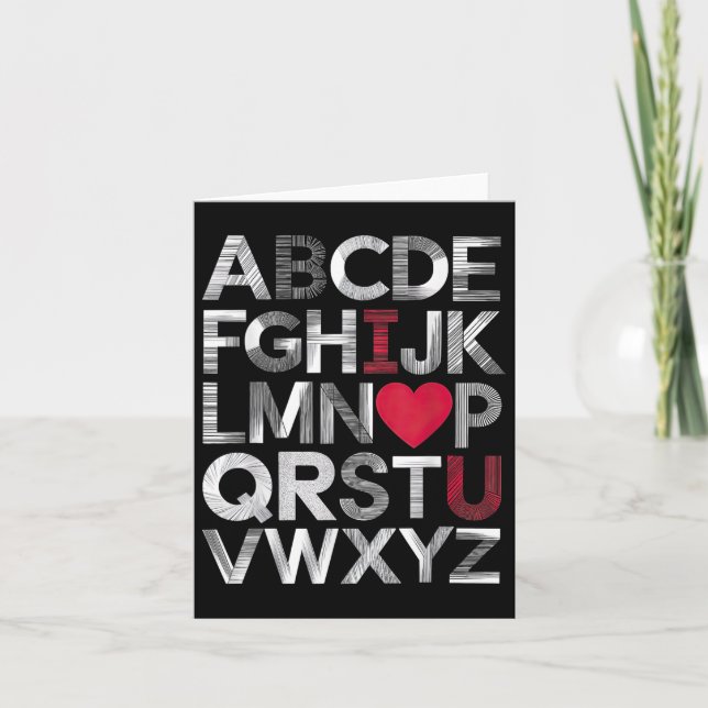 Alphabet Abc I Kärlek du Heart Valentines day Kort (Framsida)