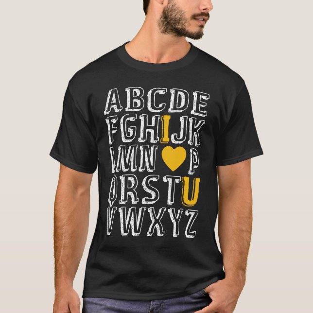 Alphabet ABC I Kärlek U English Lacher Valentines  T Shirt (Framsida)