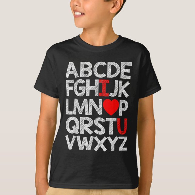 Alphabet Abc I Kärlek U T Shirt Valentines day Hea (Framsida)
