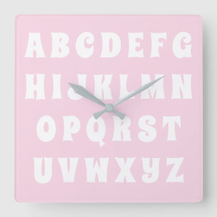 Alphabet Abc rosa, vita daghem från mönster Fyrkantig Klocka