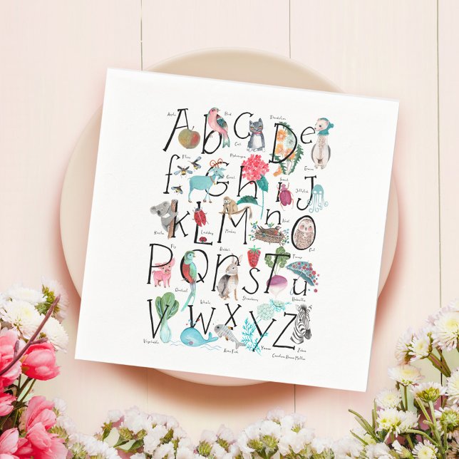 Alphabet ABC storybook Children-dusch Pappersservett (Alphabet ABC storybook kids baby shower Napkins)