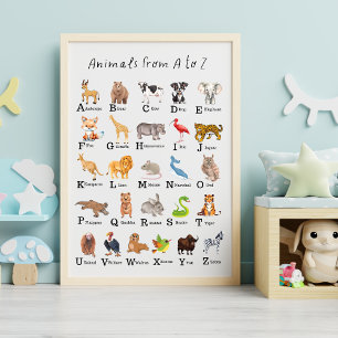 Alphabet Animal A - Z Children Education Nursery Poster