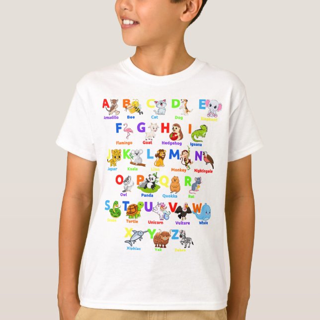 Alphabet Animal ABCs Learning Boy T-Shirt (Framsida)