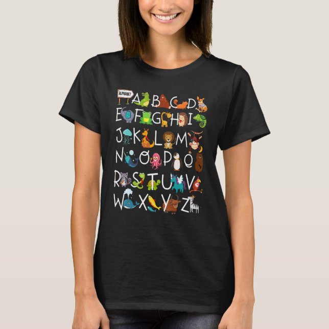 Alphabet Animal Abcs Learning Kids börjar lära sig T Shirt (Framsida)
