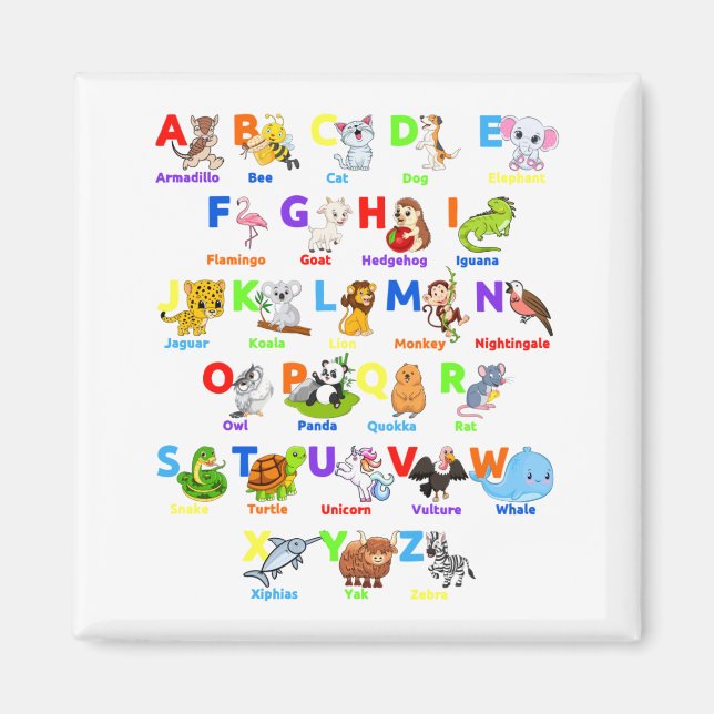 Alphabet Animal ABCs Learning Square Magnet (Framsidan)
