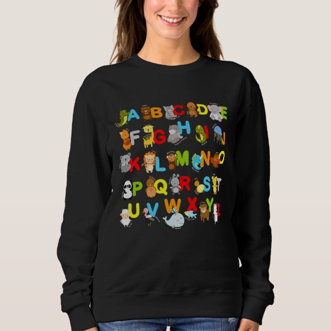 Alphabet Animal Learning Abc Cute Kids Education T Shirt (Framsida)