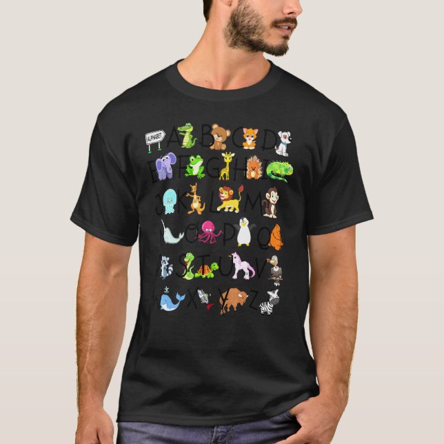 Alphabet Animals ABCs Learning Tee Kids börjar i L (Framsida)