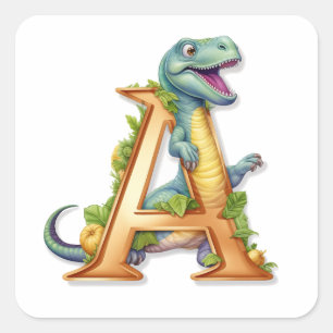 Alphabet Äventyr: A för Dinosaur Fyrkantigt Klistermärke
