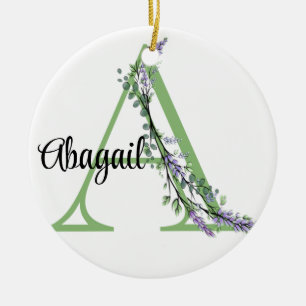 Alphabet brev A, vattencolor Lavender Eucalyptus Julgransprydnad Keramik