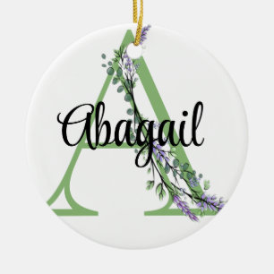 Alphabet brev A, vattencolor Lavender Eucalyptus Julgransprydnad Keramik