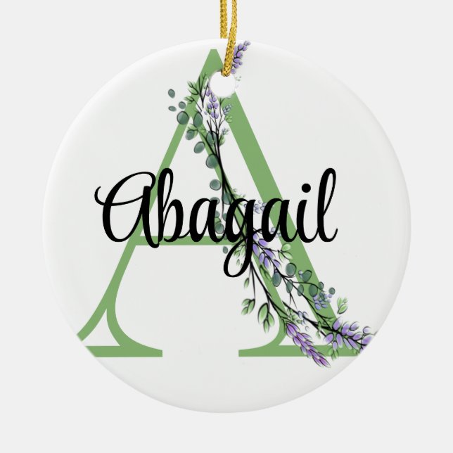 Alphabet brev A, vattencolor Lavender Eucalyptus Julgransprydnad Keramik (Framsidan)