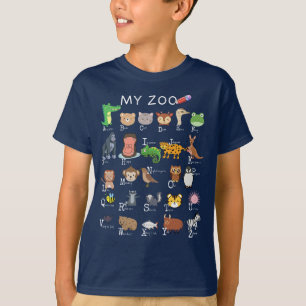 Alphabet Brev A-Z My Zoo Kids Boy School T Shirt