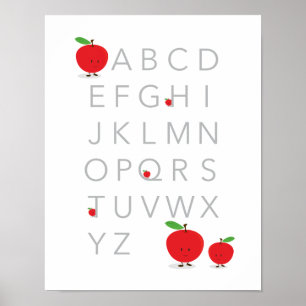 Alphabet Brev ABC Educational Apple Fruit Poster