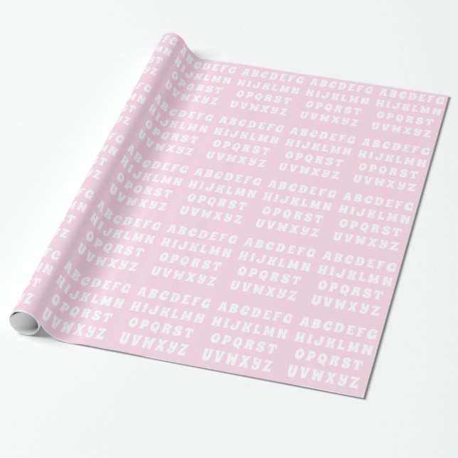 Alphabet Brev Abc mönster rosa, vit barngåva Presentpapper (Utrullad)
