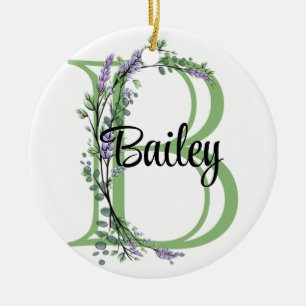 Alphabet brev b, vattenfärgen Lavender botniskt Julgransprydnad Keramik