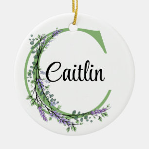 Alphabet brev c, vattenfärgen Lavender botaniskt Julgransprydnad Keramik