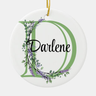 Alphabet brev D, vattencolor Lavender botanical Julgransprydnad Keramik