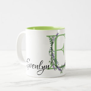 Alphabet brev E Lavender Eucalyptus monogrammad Två-Tonad Mugg