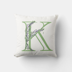 Alphabet brev K vattencolor Lavender Eucalyptus Kudde
