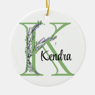 Alphabet brev K, vattenfärgen Lavender botaniskt Julgransprydnad Keramik