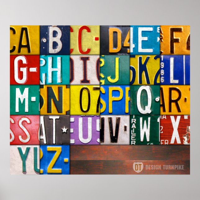 Alphabet Brev License Plate Art Poster (Framsidan)